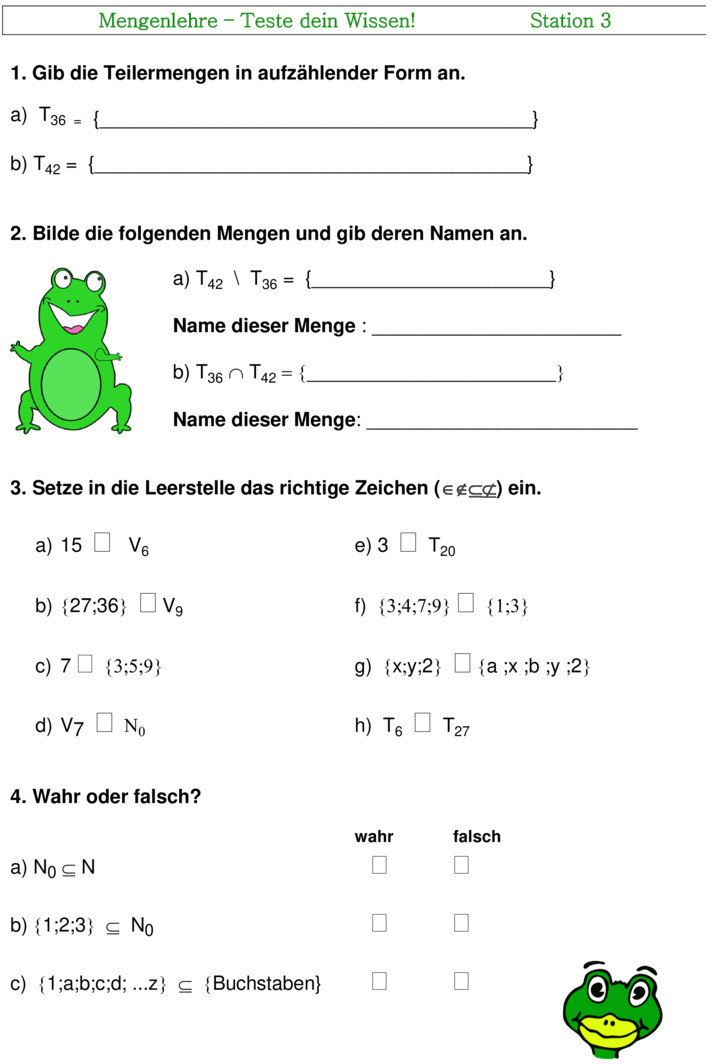 Übungsblatt zu Mengenlehre