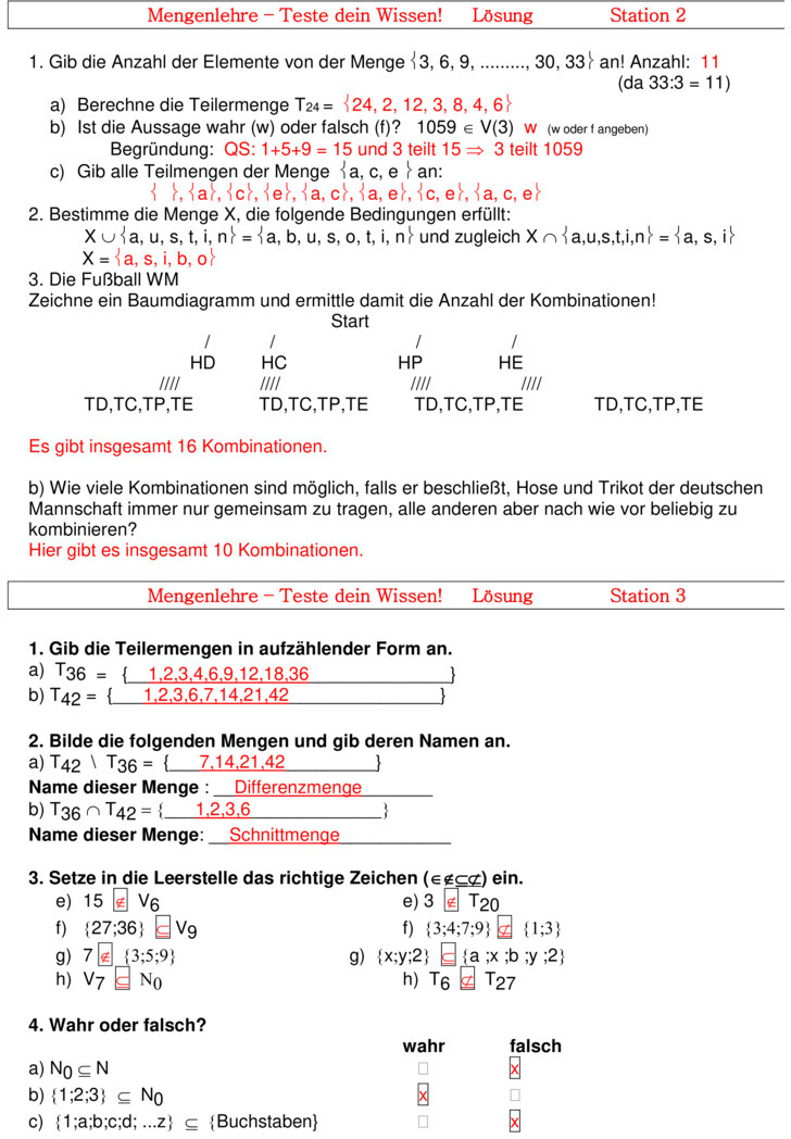 Bungsblatt Zu Mengenlehre