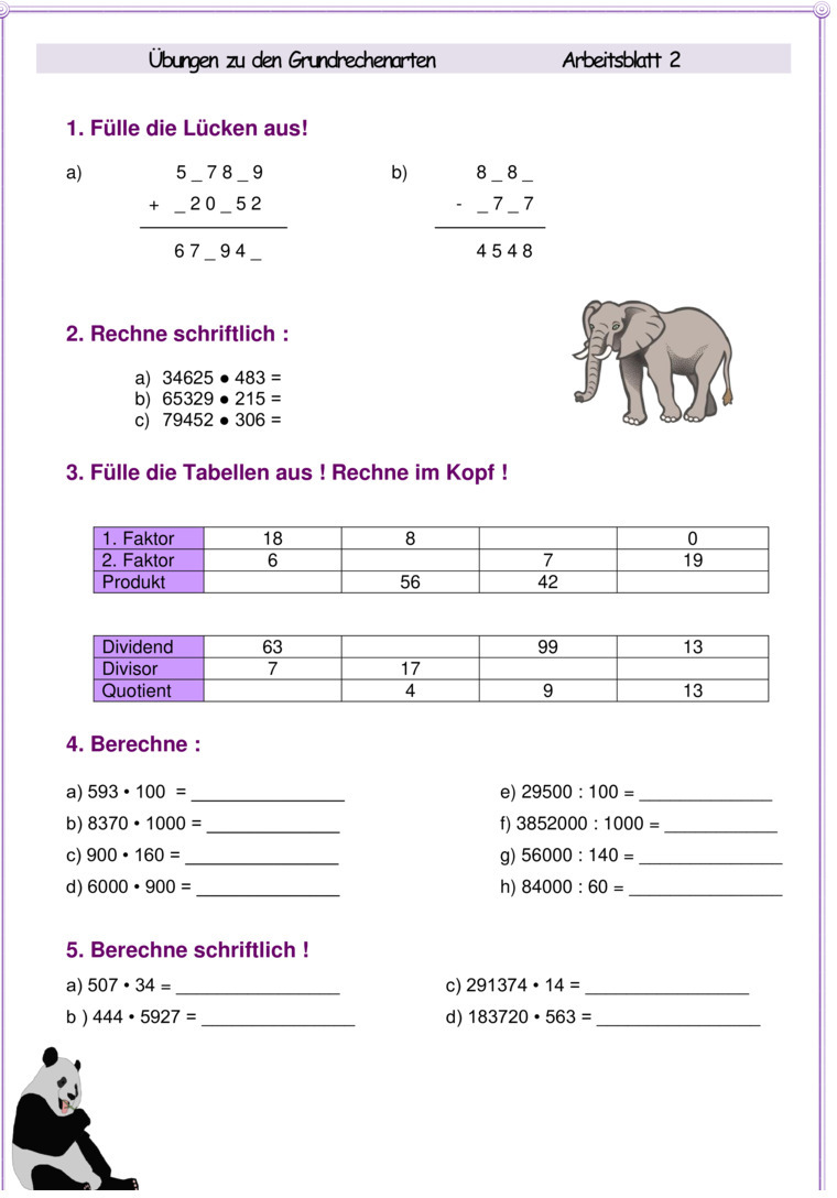 Übungsblatt zu Grundrechenarten