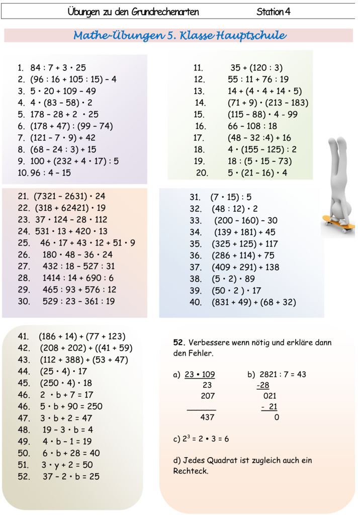 Übungsblatt zu Grundrechenarten
