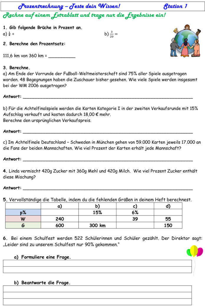 Bungsblatt Zu Prozentrechnung