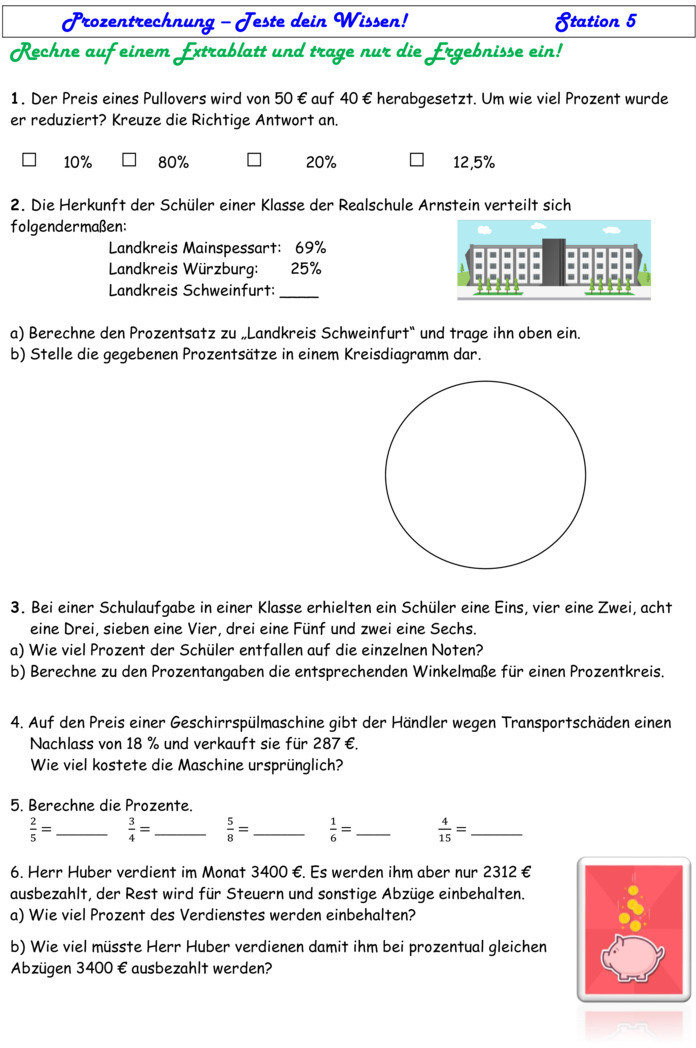 Bungsblatt Zu Prozentrechnung