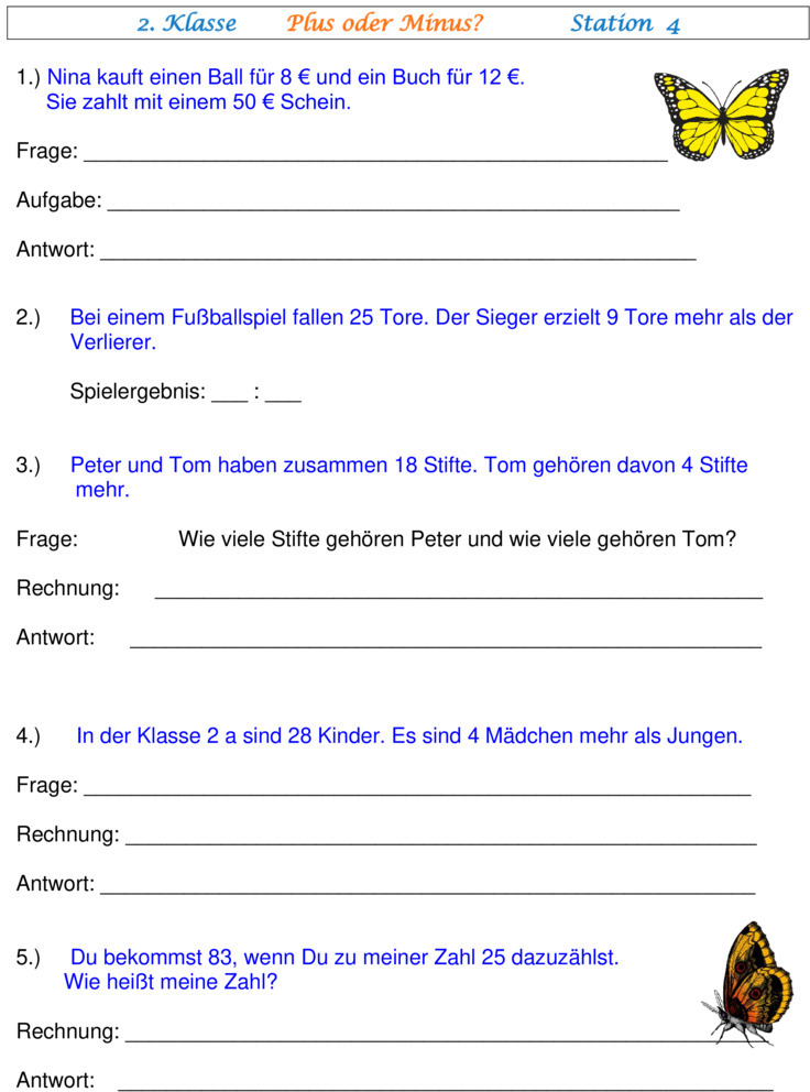 Bungsblatt Zu Textaufgaben Mathe Klasse