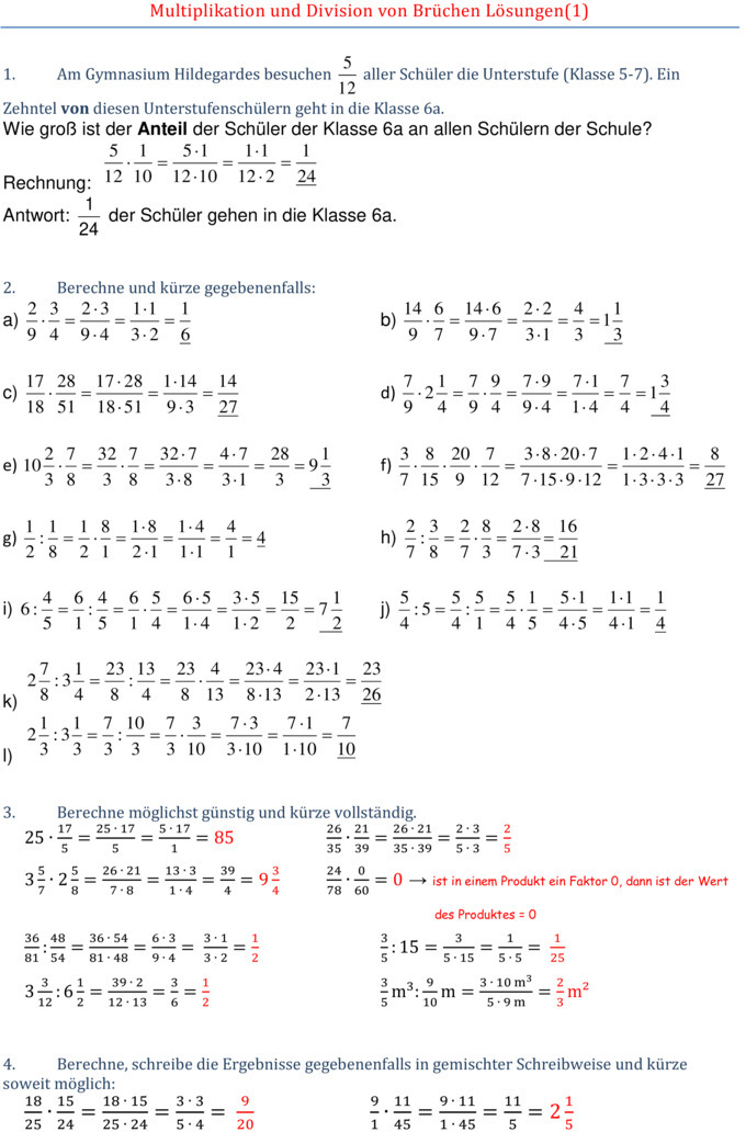 Übungsblatt zu Bruchrechnen