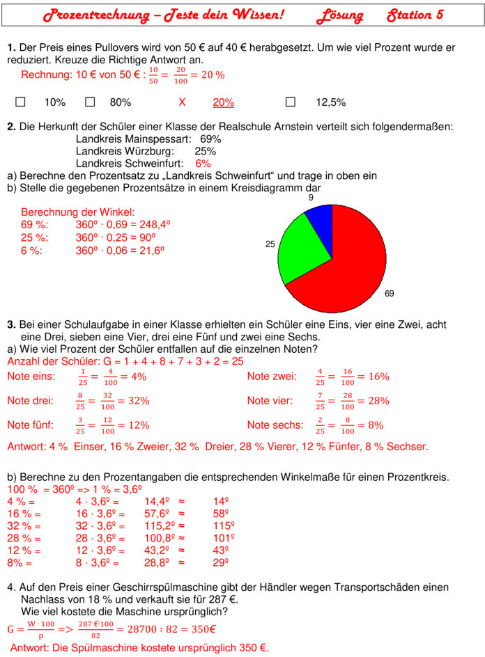 Bungsblatt Zu Prozentrechnung