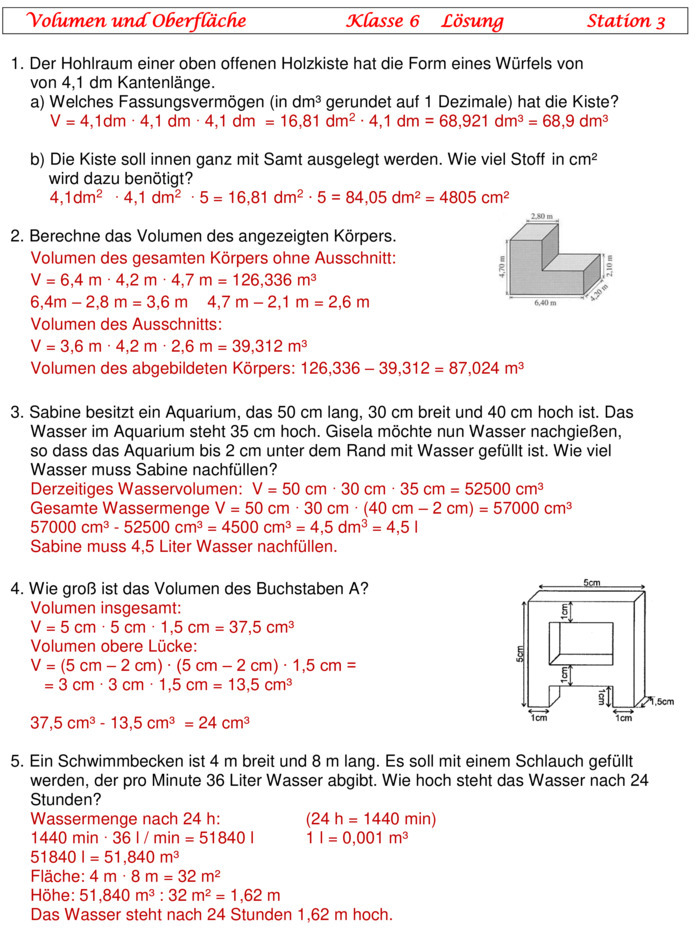 Übungsblatt zu Flächen und Volumen