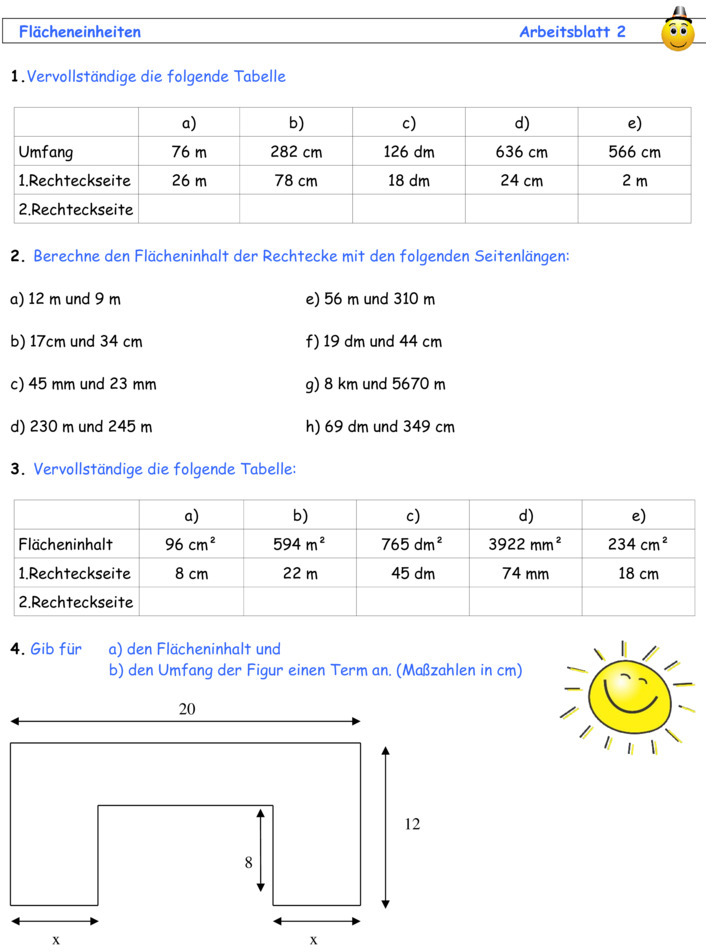 Übungsblatt zu Flächen und Volumen