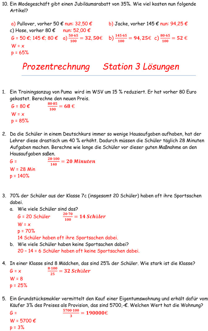 Übungsblatt zu Prozentrechnung