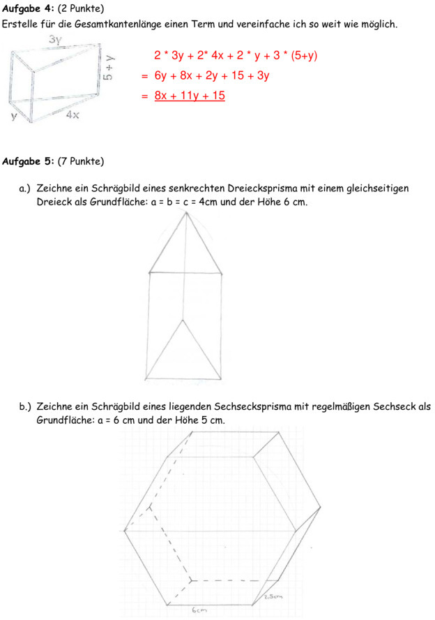 Klassenarbeit zu Geometrische Körper 8 Klasse