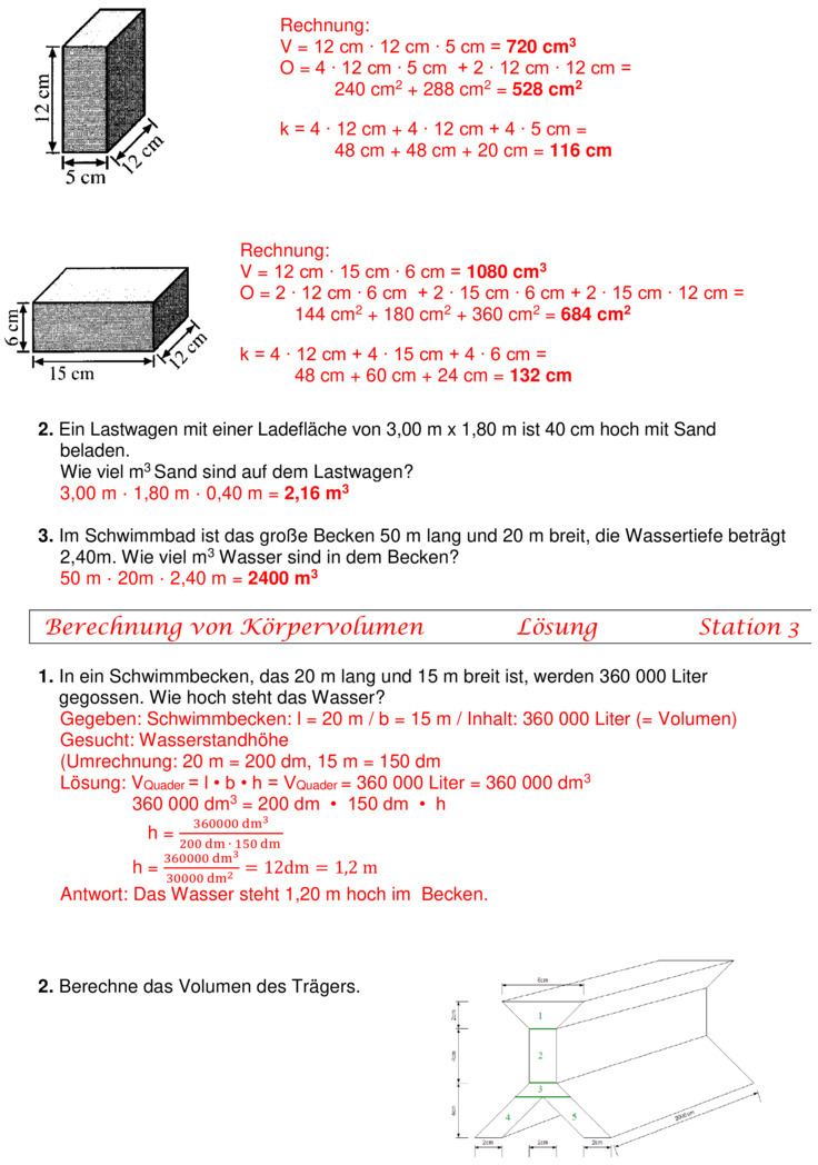 Übungsblatt zu Flächen und Volumen 8 Klasse