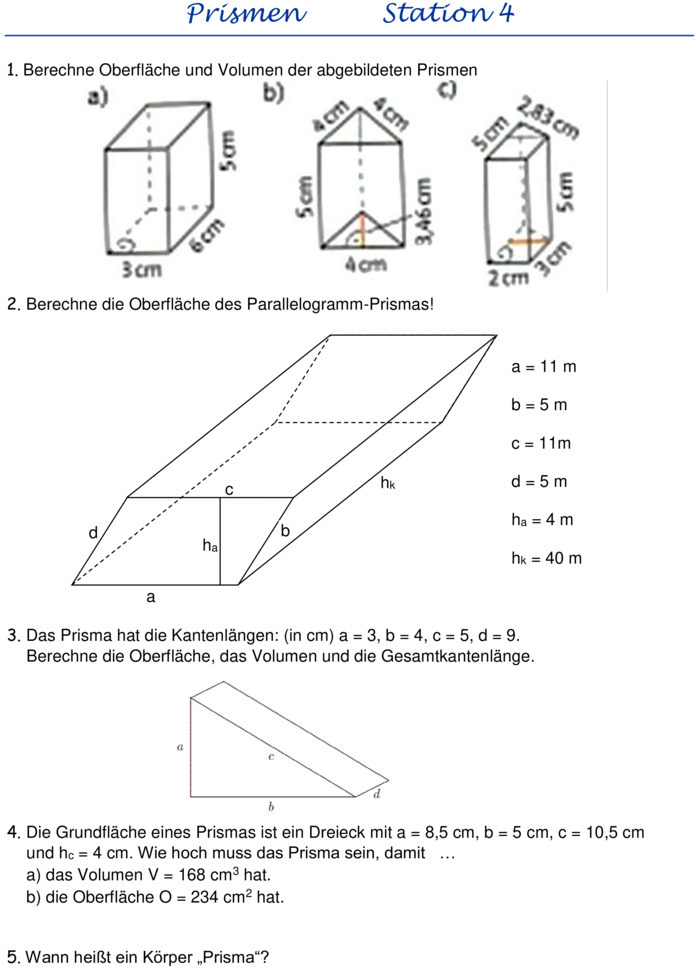 Bungsblatt Zu Geometrische K Rper Klasse