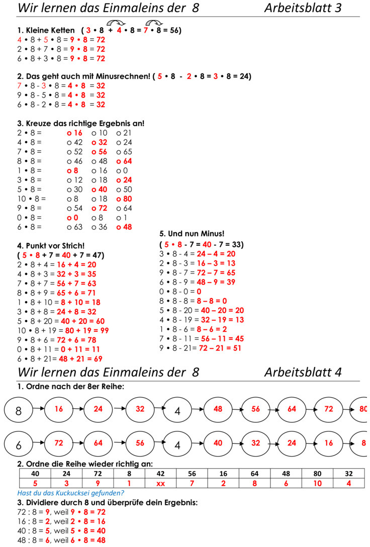 Bungsblatt Zu Einmaleinsreihen