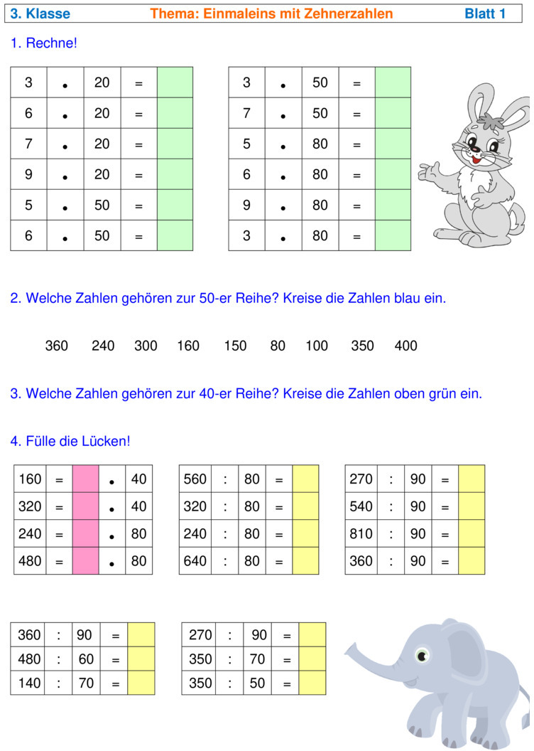 Übungsblatt zu Multiplikation und Division mit großen Zahlen