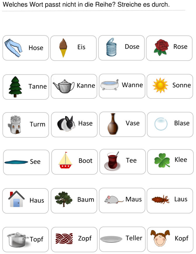 Übungsblatt zu Reimwörter