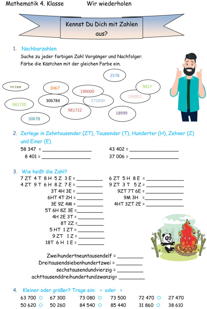 Übungsblatt zu 1. Halbjahr gemischt [Mathe 4. Klasse]