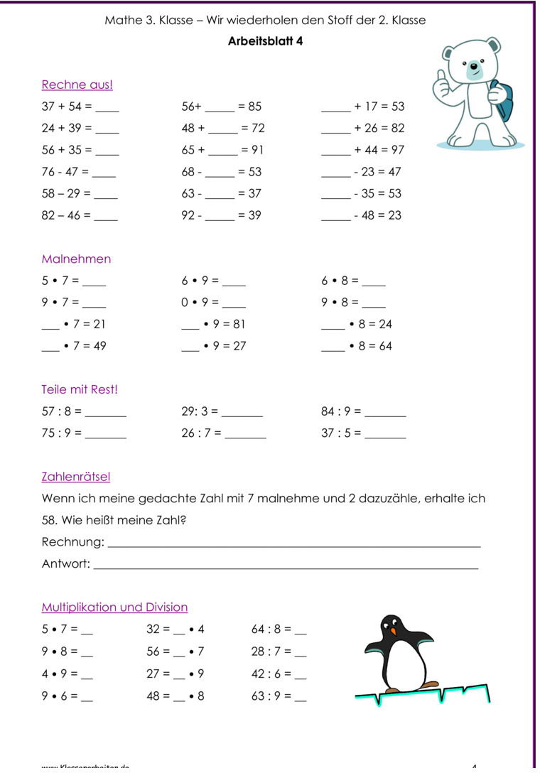 Klassenarbeit Zu 1. Halbjahr Gemischt [Mathe 3. Klasse]