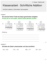 Schriftliche Addition Mathematik - 3. Klasse