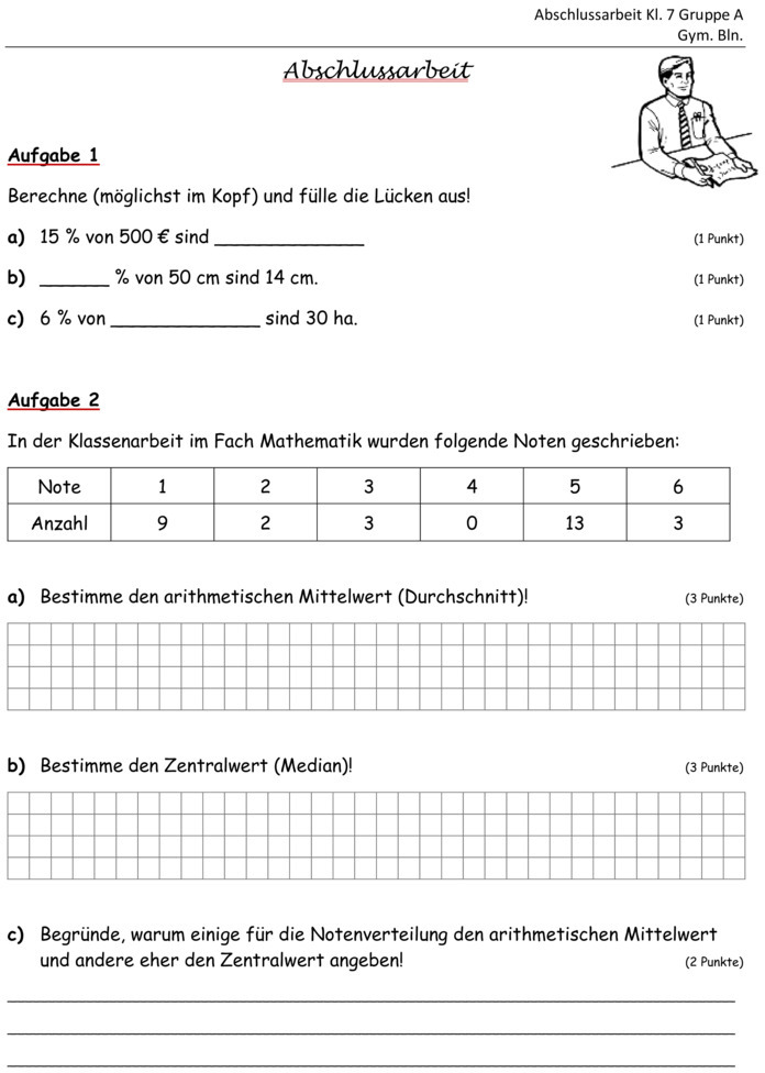 Klassenarbeit zu Abschlussarbeit [Mathe 7. Klasse]