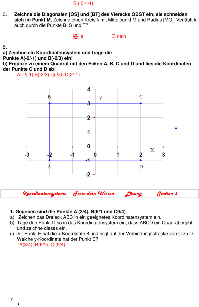 Übungsblatt zu Koordinatensystem