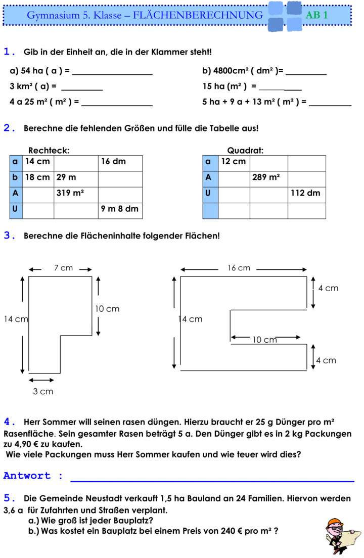 Übungsblatt Zu Umfang- Volumen- Und Flächenberechnung