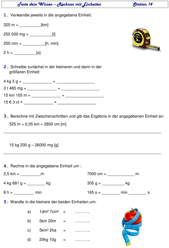 Übungsblatt Zu Größen Und Maßeinheiten