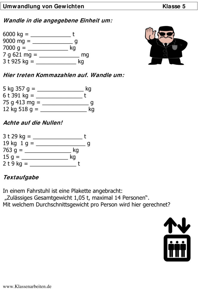 Übungsblatt zu Gewichte