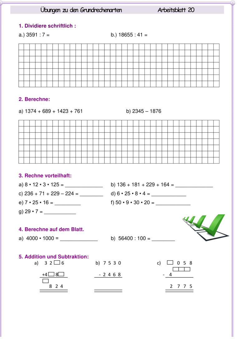Übungsblatt zu Grundrechenarten