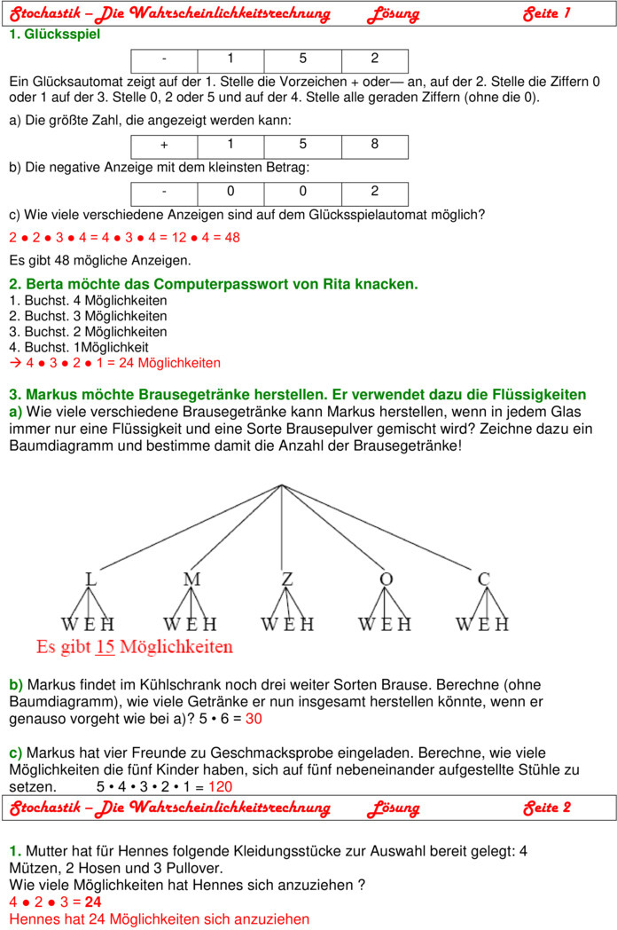 Übungsblatt Zu Stochastik (Zählprinzip)