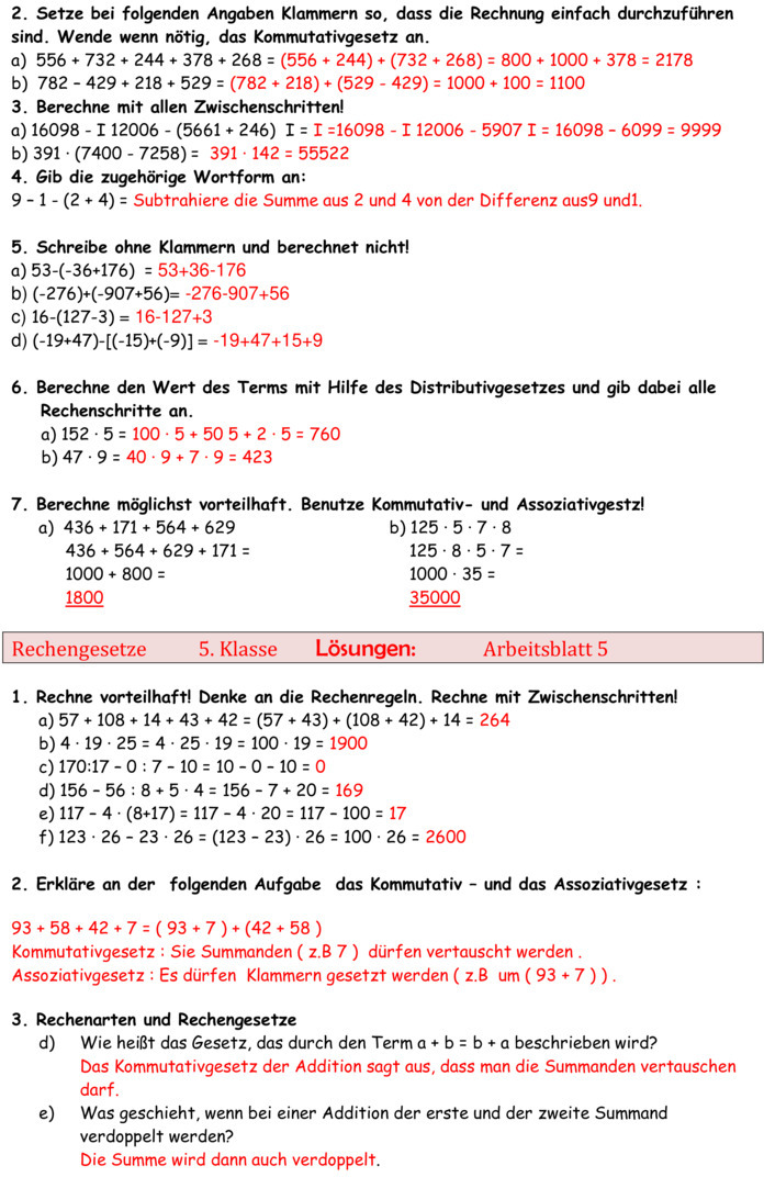 Übungsblatt zu Rechengesetze