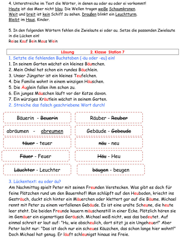 Übungsblatt Zu Rechtschreibung [2. Klasse]