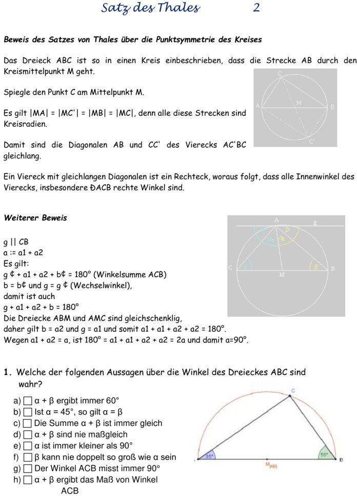 Übungsblatt Zu Geometrie [7. Klasse]