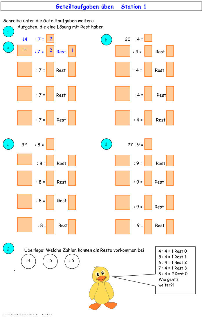 Übungsblatt Zu Multiplikation Und Division