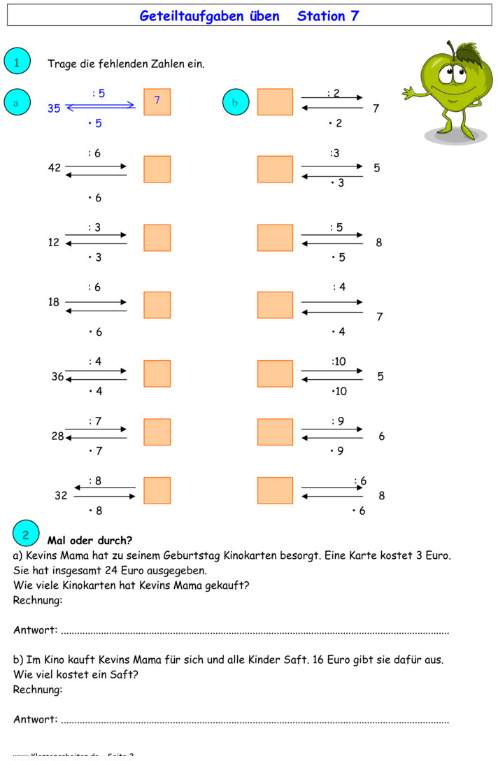 Übungsblatt zu Multiplikation und Division