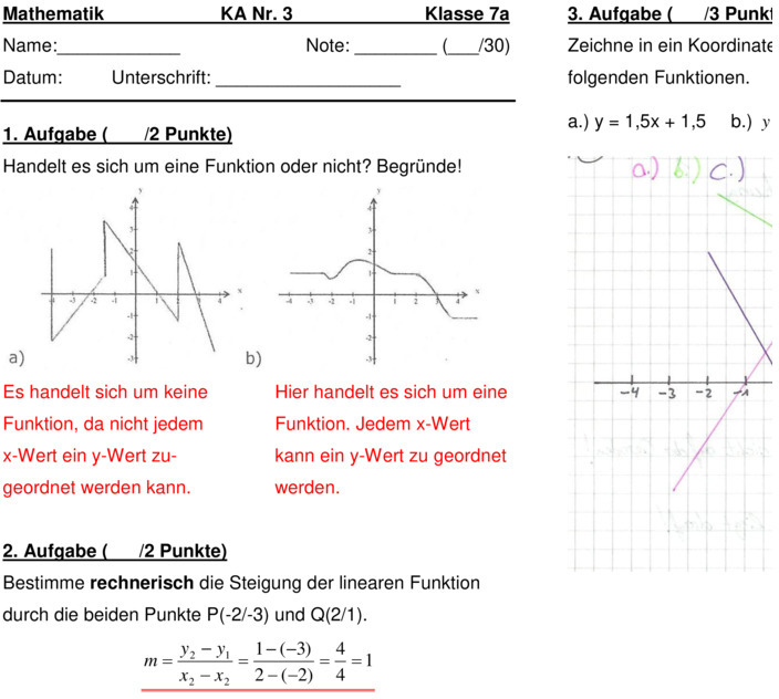 Klassenarbeit Zu Lineare Funktionen