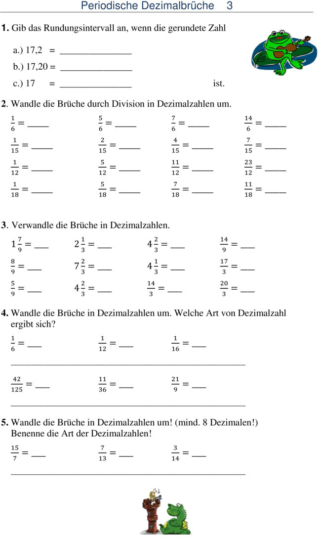 Übungsblatt zu Dezimalzahlen