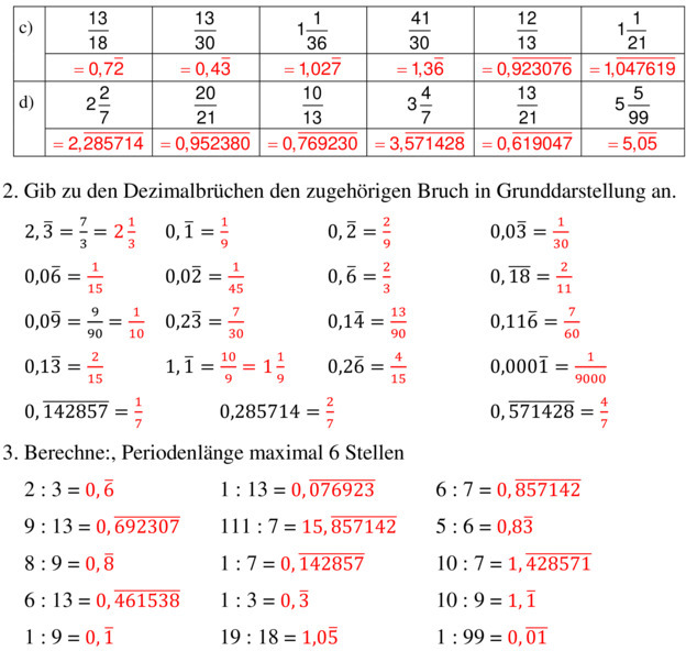 Übungsblatt zu Dezimalzahlen