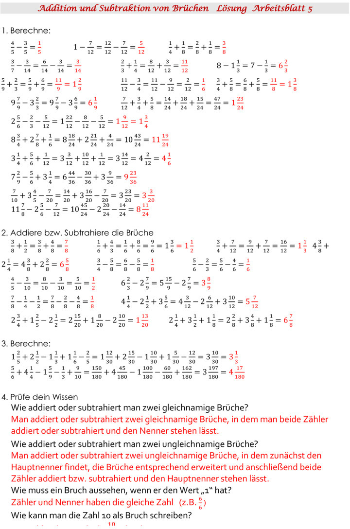 Übungsblatt zu Bruchrechnen