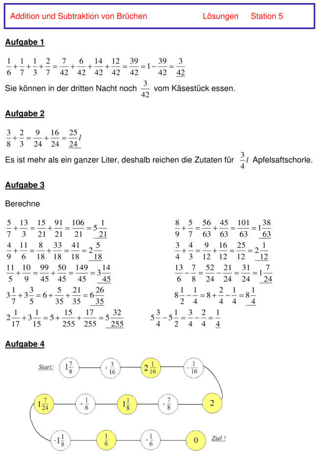 Übungsblatt zu Bruchrechnen