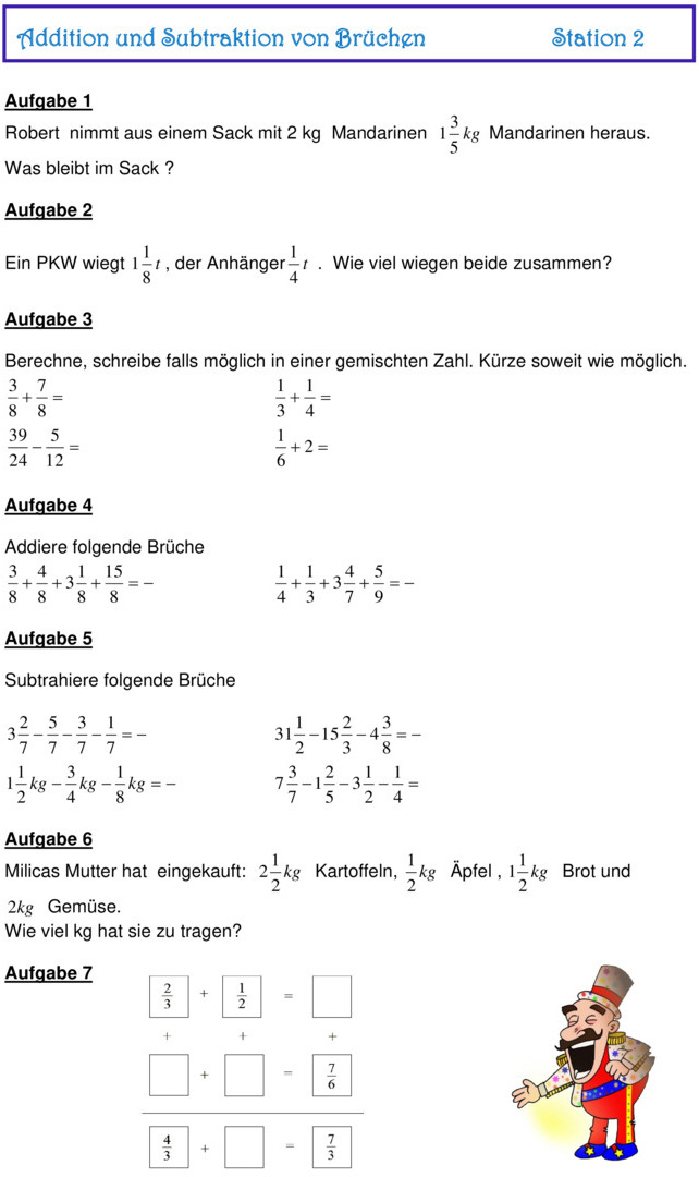 Übungsblatt zu Bruchrechnen