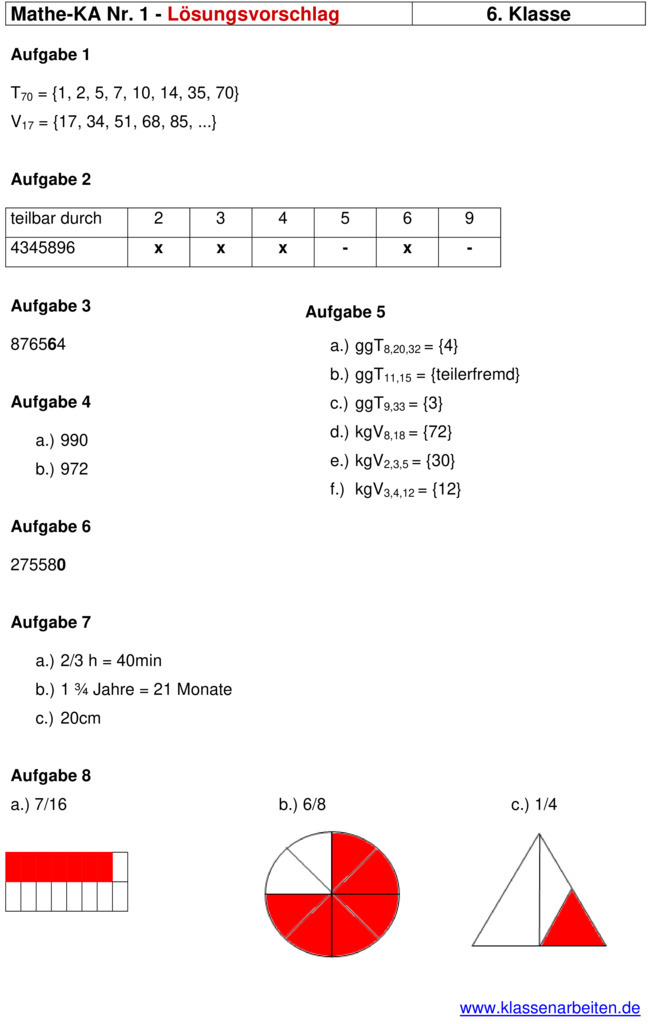 Klassenarbeit zu Teiler und Vielfache