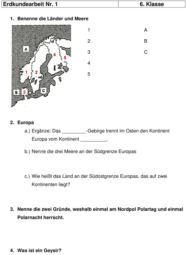 Klassenarbeit zu Nordeuropa