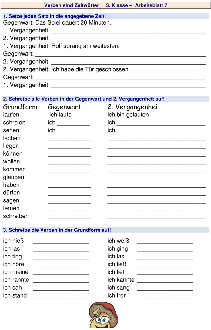 Bungsblatt Zu Vergangenheitsformen