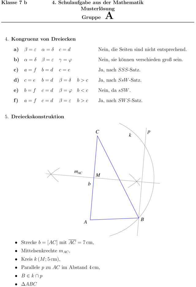 Klassenarbeit Zu Geometrie [7. Klasse]