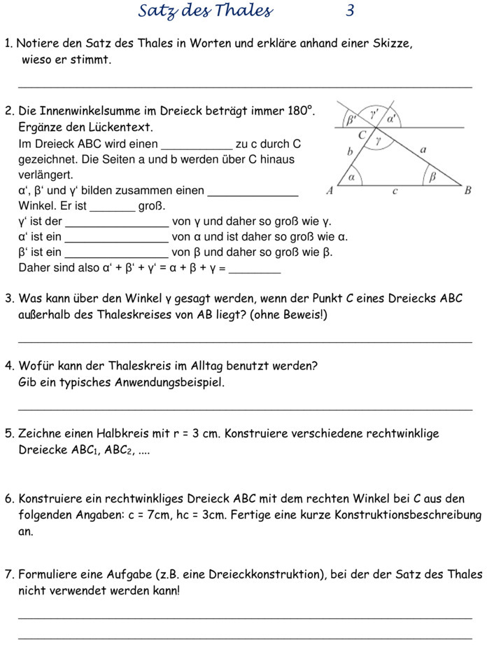 Übungsblatt Zu Geometrie [7. Klasse]