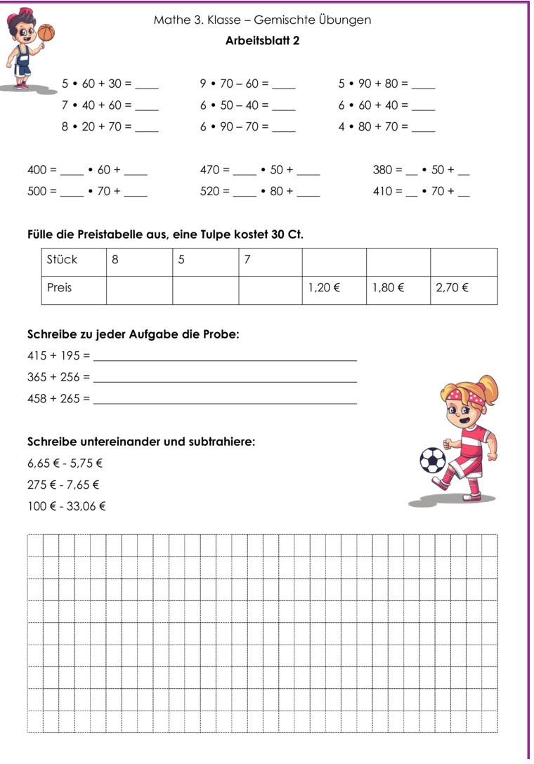 Übungsblatt zu 2. Halbjahr gemischt [Mathe 3. Klasse]