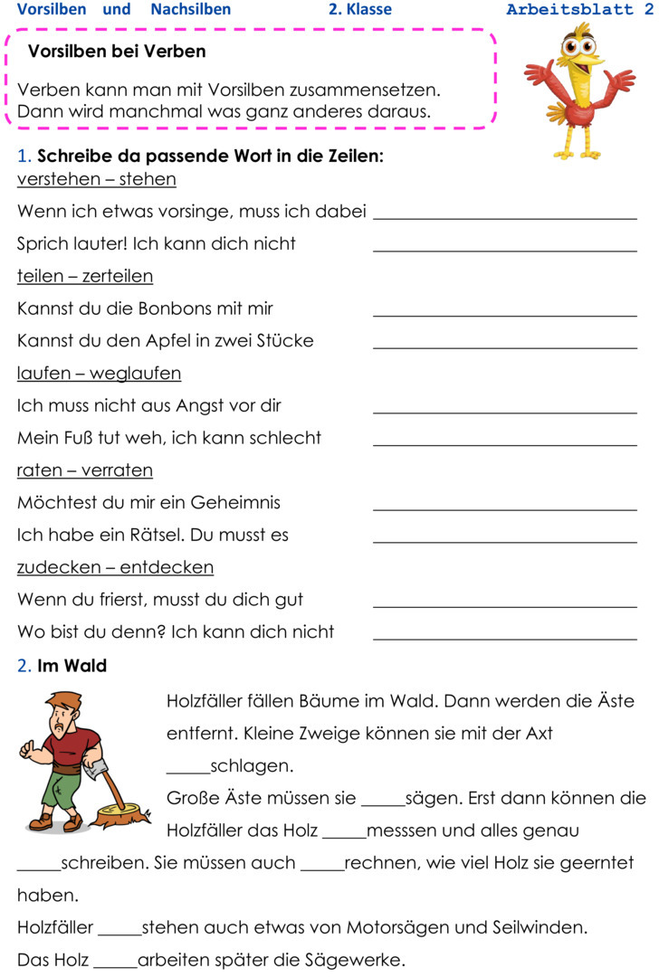 Übungsblatt zu Grammatik Deutsch Klasse
