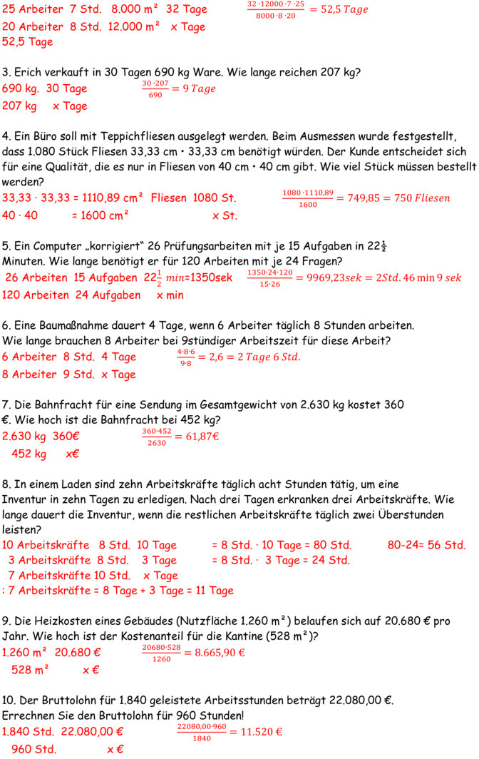 Übungsblatt zu Dreisatz