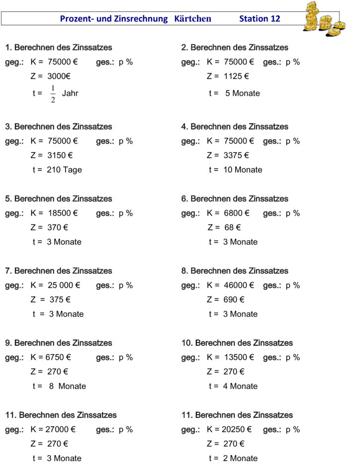 Übungsblatt zu Zinsrechnung