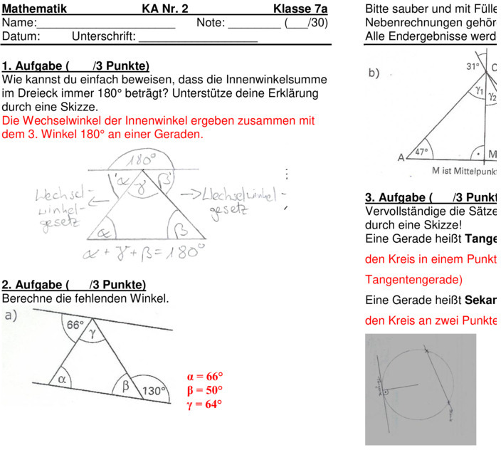 Klassenarbeit Zu Geometrie [7. Klasse]