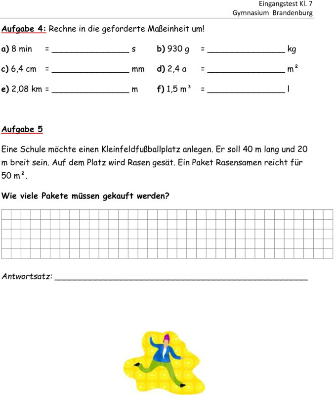 Klassenarbeit Zu Schuljahresbeginn [mathe 7 Klasse]